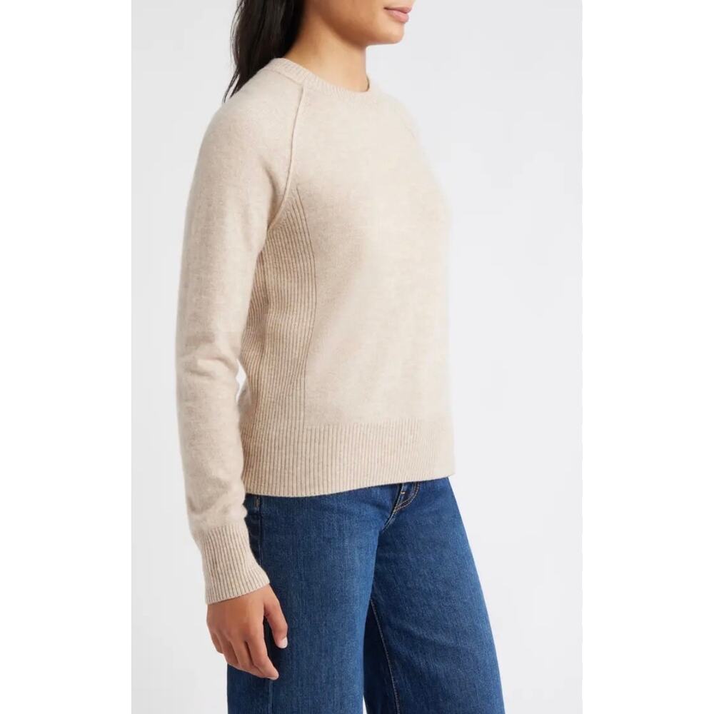 Caslon Cashmere Wool Blend Sweater Ribbed‎ Raglan Sleeve Crewneck Pullover M NEW - Picture 2 of 6